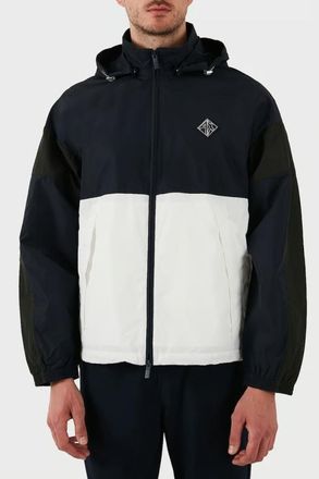 A|X Armani Exchange Mens Navy / Off-White Color Block Windbreaker Jacket With Zip, Size X-Large