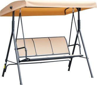 OUTSUNNY 3 Seater Garden Swing Patio Hammock w/ Canopy for Outdoor Beige