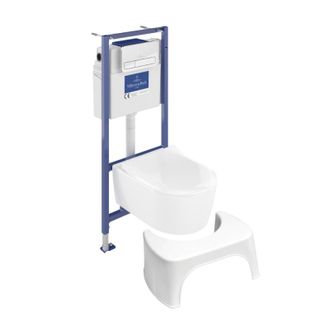 Villeroy & Boch Pack Inodoro Suspendido Sin Reborde Villeroy Et Boch Avento + Estructura De Soporte Viconnect Pro + Asiento Con Cierre Suave + Placa Cromada + Taburet