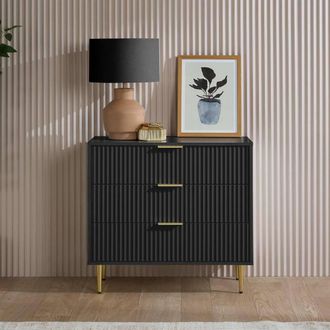 Birlea Zaza Black 3 Drawer Chest Fluted Bedroom Storage
