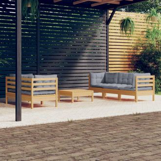 vidaXL 6 Pcs Garden Lounge Set Con Cojines De Pino Gris - 299193