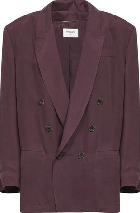 Saint Laurent Jassen, Dames, Paars, S, Double-breasted jas in zijden habotai