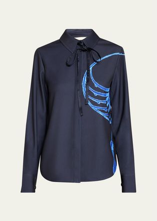 Jason Wu Crepe Satin Tie-Neck Button-Down Shirt