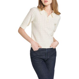 Wayf Taylor Short Sleeve Pointelle Polo Sweater in Ivory at Nordstrom Rack, Size Small
