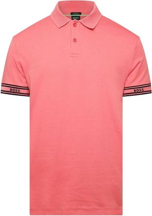 HUGO BOSS Mens Stripe Cuff Polo Shirt in Pink - Size Small