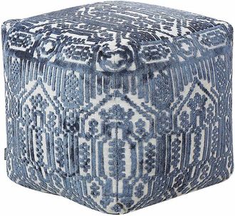 Beliani Pouf poggiapiedi quadrato con imbottitura in eps e rivestimento in viscosa con motivo geometrico blu Sanawan