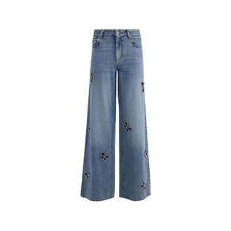 Alice & Olivia Geweldige Jeans met Versieringen en Uitsnijdingen - Dames - Loose Fit Jeans - Blauw - W26 - Katoen - Jeans