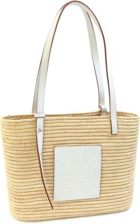 Loewe Beige White Raffia Leather Tote Bag (Pre-Owned)