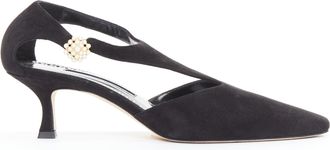 Manolo Blahnik Suede Pearl Kitten Heels