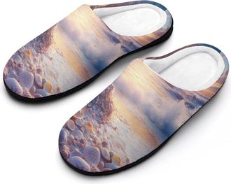 Generic Sunset Sea Shells Mens Slippers Comfortable And Non-slip Cotton Slipper Shoe for House