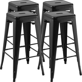 Costway Costway Taburetes De Bar, Juego De 4 Taburetes De Metal De Barra Con Almohadillas De Goma, Orificio De Agarre, Taburetes Apilables Sin Respaldo Para C