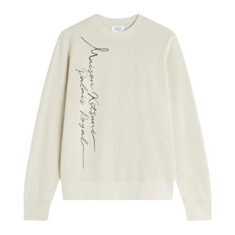 Maison Kitsun&eacute; Hoodies & sweatvesten, Heren, Beige, L, Katoen, Poetic Script Sweatshirt
