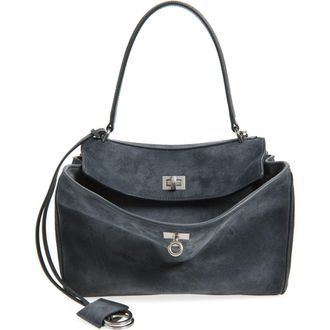 Balenciaga Rodeo Waxed Suede Top Handle Bag in Storm Grey at Nordstrom