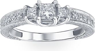 Pompeii3 1/2ct Vintage Three Stone Princess Cut Diamond Engagement Ring 14K White Gold Size Selectable