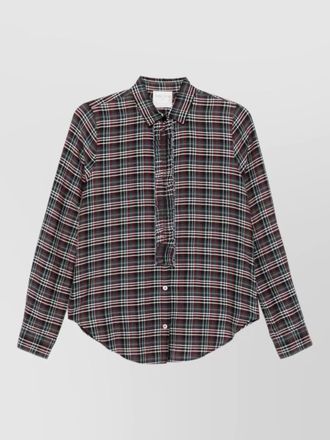Forte_Forte cotton blend tartan ruffled long-sleeve shirt