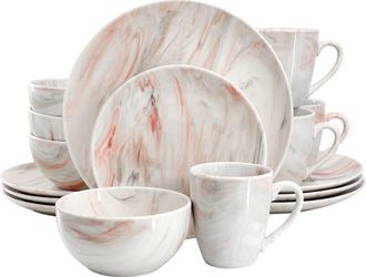 Elama Fine Marble 16 Piece Porcelain Dinnerware Set in Grey at Nordstrom