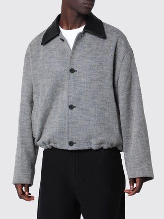 STUDIO NICHOLSON Relaxed Fit Wool and Cotton Shirt Jacket with Leather Collar
