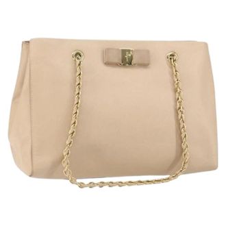 Ferragamo Pre-owned Tote Bags, female, Beige, Size: ONE SIZE Pre-owned Leather Shoulder Bag