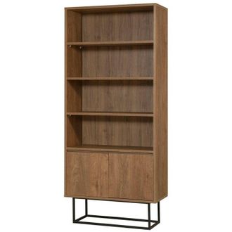 Dmora Dmora - Estante Para Libros Dbozhana, Estante De Oficina, Porta Libros M&oacute;vil, Biblioteca, 80x36h182 Cm, Nogal Y Negro