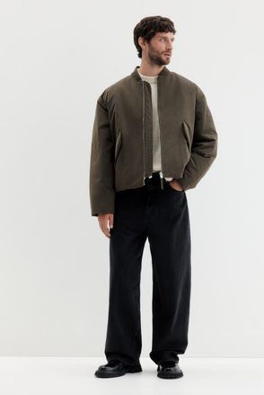 H&M Loose Fit Nylon Bomber Jacket in Dark Khaki Green at Nordstrom, Size Xx-Large