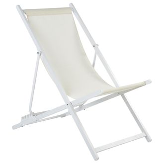Beliani Beliani - Tumbona De Jard&iacute;n Moderna Estructura De Metal Silla Plegable Asiento De Hamaca Beige Y Blanco Locri Ii