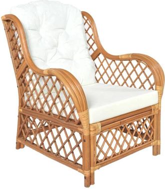 vidaXL Sofá con cojín ratán natural y lino marrón claro Vidaxl