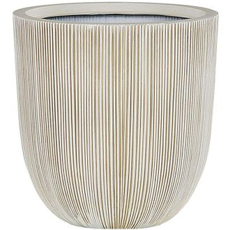 Beliani Maceta De Poli Resina Beige Jardinera De Flores 38 X &Oslash; 37 Cm Accesorios De Decoraci&oacute;n Interior Al Aire Libre Minimalista Moderno Chios