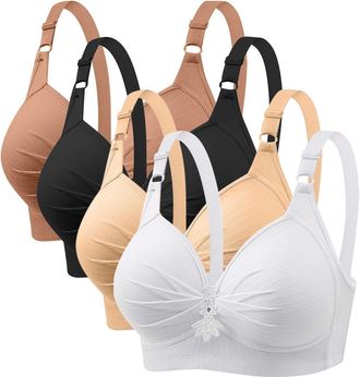 Generic Anti Sagging Bras for Older Women 4 Pack Bra Wireless Full Coverage Lace Bralette Adjustable Straps Soft Bras for Women UK Push Up Comfort Bralette La