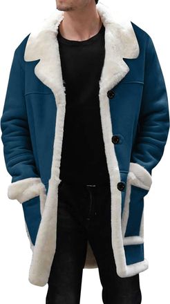 Generic Limited Time Deals Cocila Men Plus Size Winter Coat Lapel Collar Long Sleeve Padded Leather Jacket Vintage Thicken Coat Sheepskin Jacket Mens Canvas W