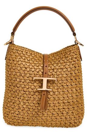 Tod's T Timeless Crochet Raffia & Leather Bucket Bag in Naturale/kenia at Nordstrom
