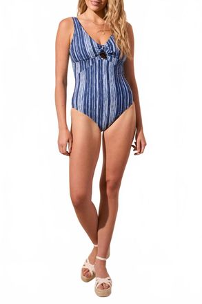Tribal Knot Front Swimsuit In Jet Blue