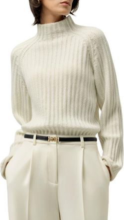 LilySilk Pointelle Mock Neck Sweater in White at Nordstrom, Size Medium