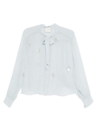 Forte_Forte crystal-embellished tie-neck shirt - women - Viscose - II - Blue