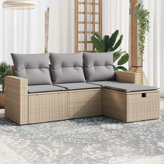 vidaXL Juego De Sof&aacute;s Jard&iacute;n Con Cojines Beige Mezcla 4 Pzas Rat&aacute;n Pe Vidaxl