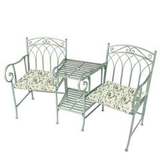 Dibor Vintage Green Arched Outdoor Garden Furniture Companion Seat Garden Bench with Free Set of 2 Green Seat Pad Cushions