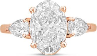 Diana M. Jewels 18kt rose gold lab grown 20ct oval diamond ring with pears on the sides