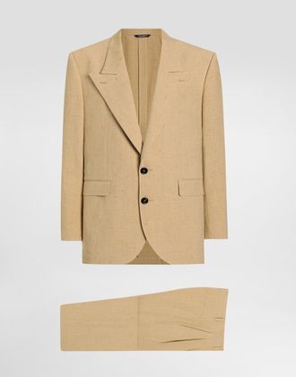 Dolce & Gabbana Single-breasted Suit In Tweed Linen - Man Suits And Blazers Beige 48