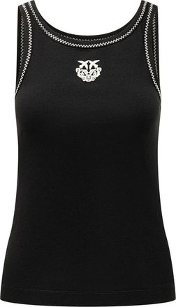 Pinko Black Logo Round Neck Top