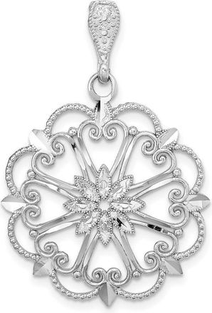 Diamond2Deal 14K White Gold Starbust Heart Diamond-cut Beaded Charm
