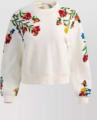 Alice & Olivia embroidered cotton sequin-embellished crew-neck long-sleeve sweatshirt