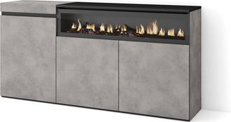 Skraut Home Aparadores Para Sal&oacute;n, Gran Capacidad De Almacenaje, 150x75x35cm, 3 Puertas, Chimenea El&eacute;ctrica, Estilo Moderno, Gris Cemento - Skraut Home
