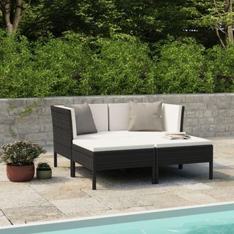 vidaXL Vidaxl - Set De Muebles De Jard&iacute;n 4 Pzas Y Cojines Rat&aacute;n Sint&eacute;tico Negro