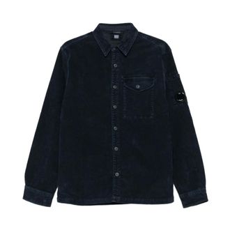 C.P. Company C.p. Company, Overhemden, Heren, Blauw, L, Blauwe Corduroy Textuur Overhemd Lange Mouwen