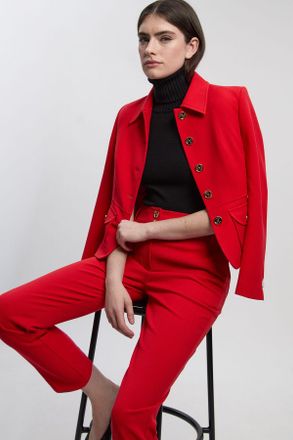 Karen Millen Womens Textured Compact Stretch Tailored Jacket - Red - Size 16 UK