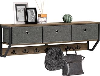 SoBuy Perchero De Pared Para Pasillo, Guardarropa, Estante De Pared Con 3 Cestas Y 7 Ganchos Dobles Estilo Iindustrial 100 X 20 X 30 Cm Fhk26-n Sobuy Es