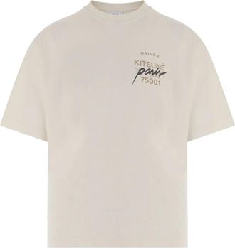 Maison Kitsun&eacute; Katoenen T-shirt met Logo - Heren - T-shirts - Beige - S - Katoen - Tops
