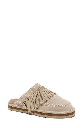 Free People Fallon Fringe Faux Fur Mule Slipper in Sand Suede at Nordstrom, Size 6.5