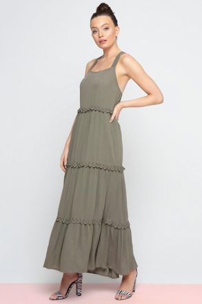 Roman Tiered Lace Trim Maxi Dress