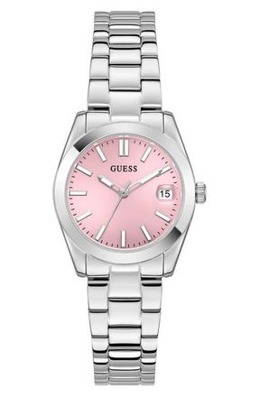 Guess Date Bracelet Watch, 32mm in Pink/silver at Nordstrom