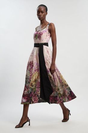 Karen Millen Womens Floral Print Silk Cotton Strappy Woven Maxi Dress - Size 10 UK